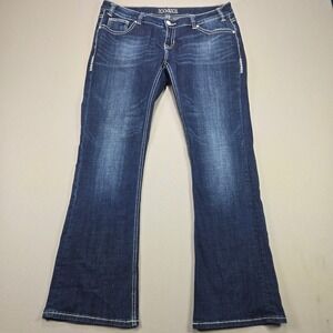 Rock & Roll Cowgirl Rival Bootcut Jeans Embroidered Dark Wash Blue Womens 34x32